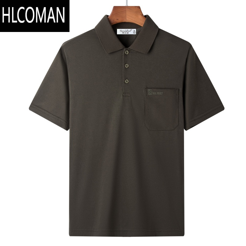HLCOMAN爸爸短袖t恤翻领中年男士夏装宽松中老年人男装polo衫上衣服