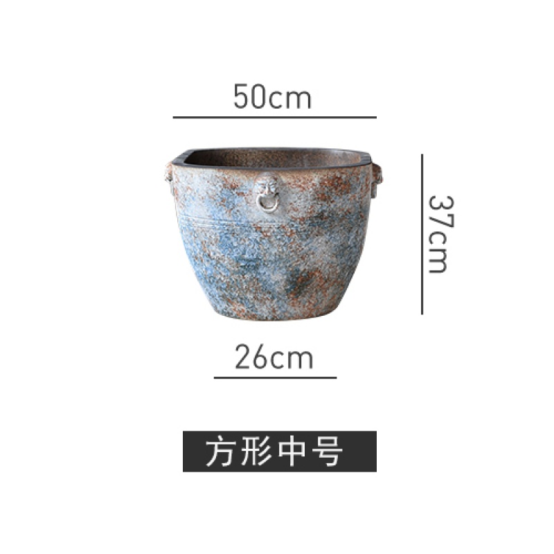 景德镇陶瓷鱼缸特大养鱼盆乌龟睡莲花盆缸荷花盆庭院造景水缸摆件 三维工匠 方形中号高清大图