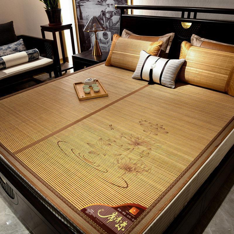 美帮汇凉席1.8m床单人学生宿舍竹席子可折叠水洗1.5双面冰丝夏凉席2米 安芬(清凉雕花席)-碳化 1.2m（4英尺）床