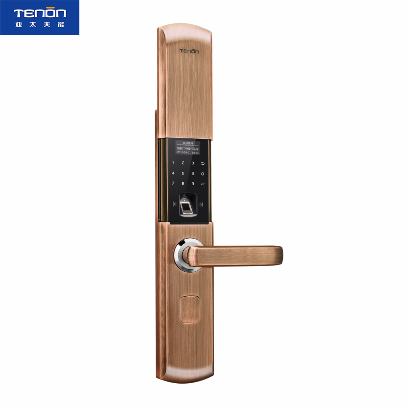 亚太天能(TENON)智能安防指纹锁 锌合金家用指纹密码锁电子门锁 T8e 深红古铜