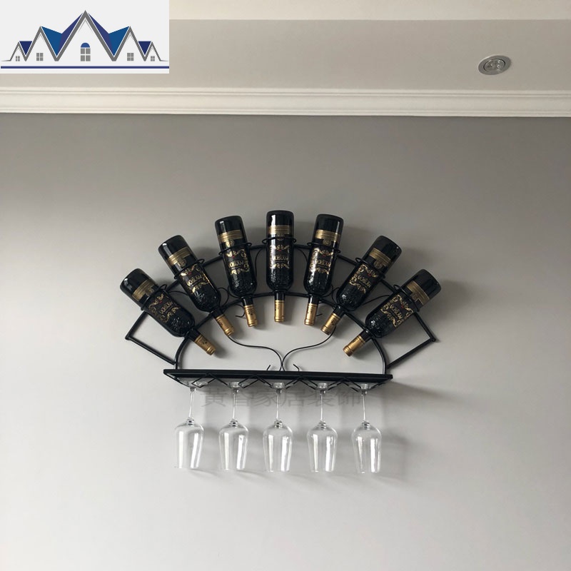 铁艺壁挂酒架摆件葡萄酒瓶架置物架挂墙悬挂高脚酒杯架 三维工匠高清大图