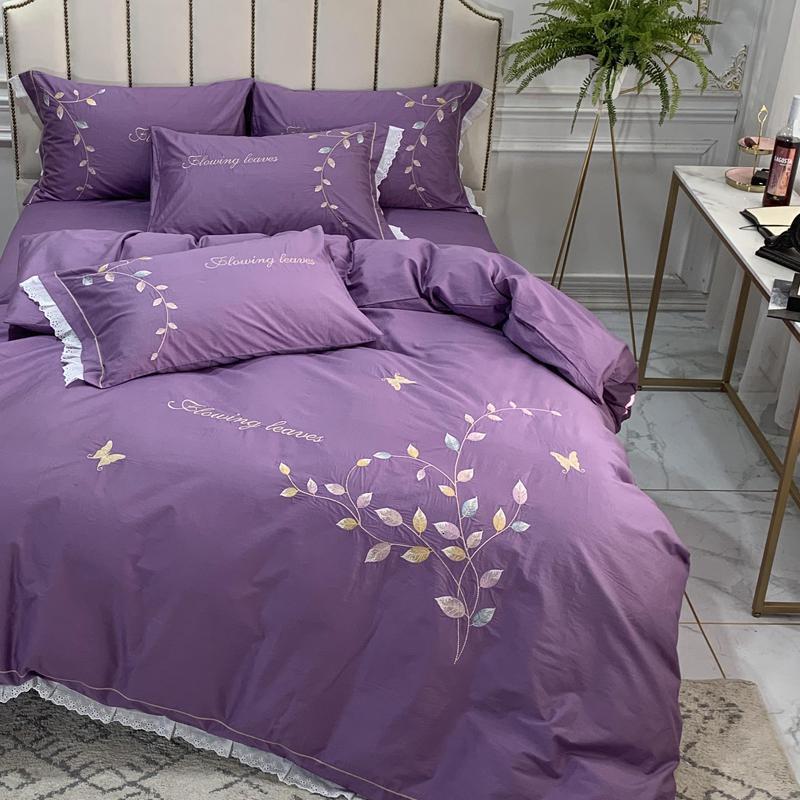 家柏饰(CORATED)款四件套全棉全棉欧式床品套件加厚床单被套床上用品 花满庭-紫色 2.0m床【床单款四件套】适合220*240被子