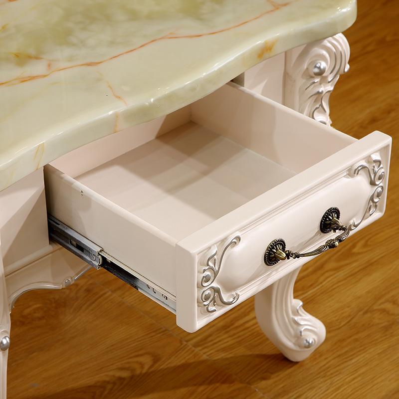 森美人欧式客厅角几 实木花大理石面带抽屉客厅小方几边几 欧式茶几高清大图