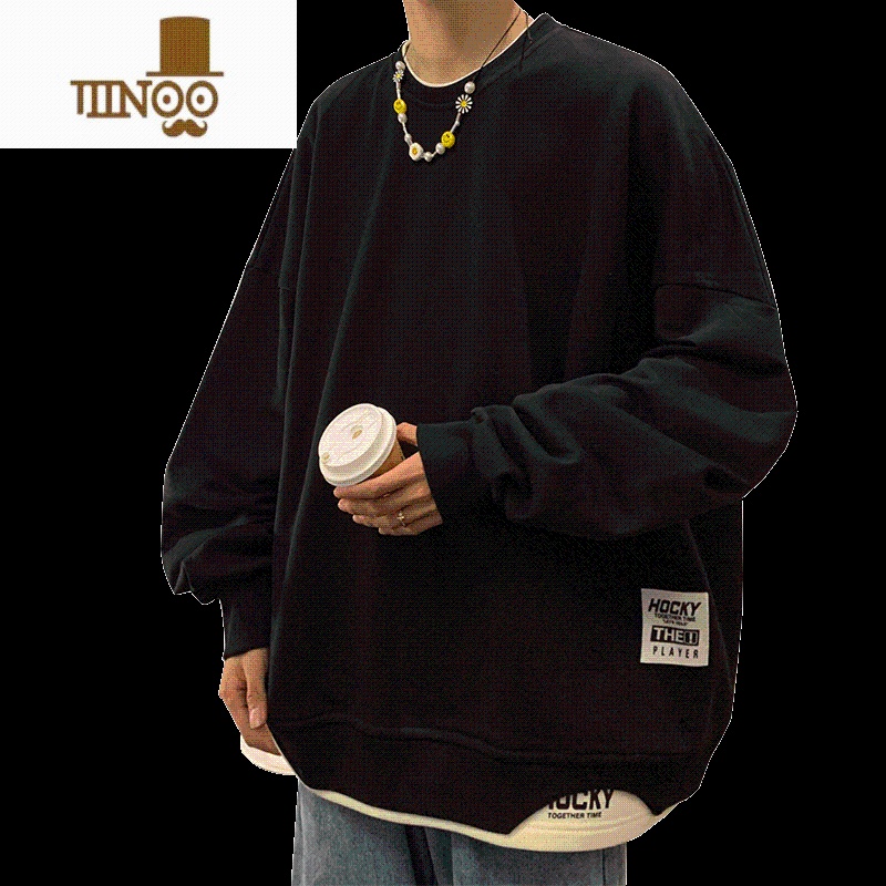 YANXU情侣假圆领卫衣男士春宽松潮牌2023新款美式男生上衣0高清大图