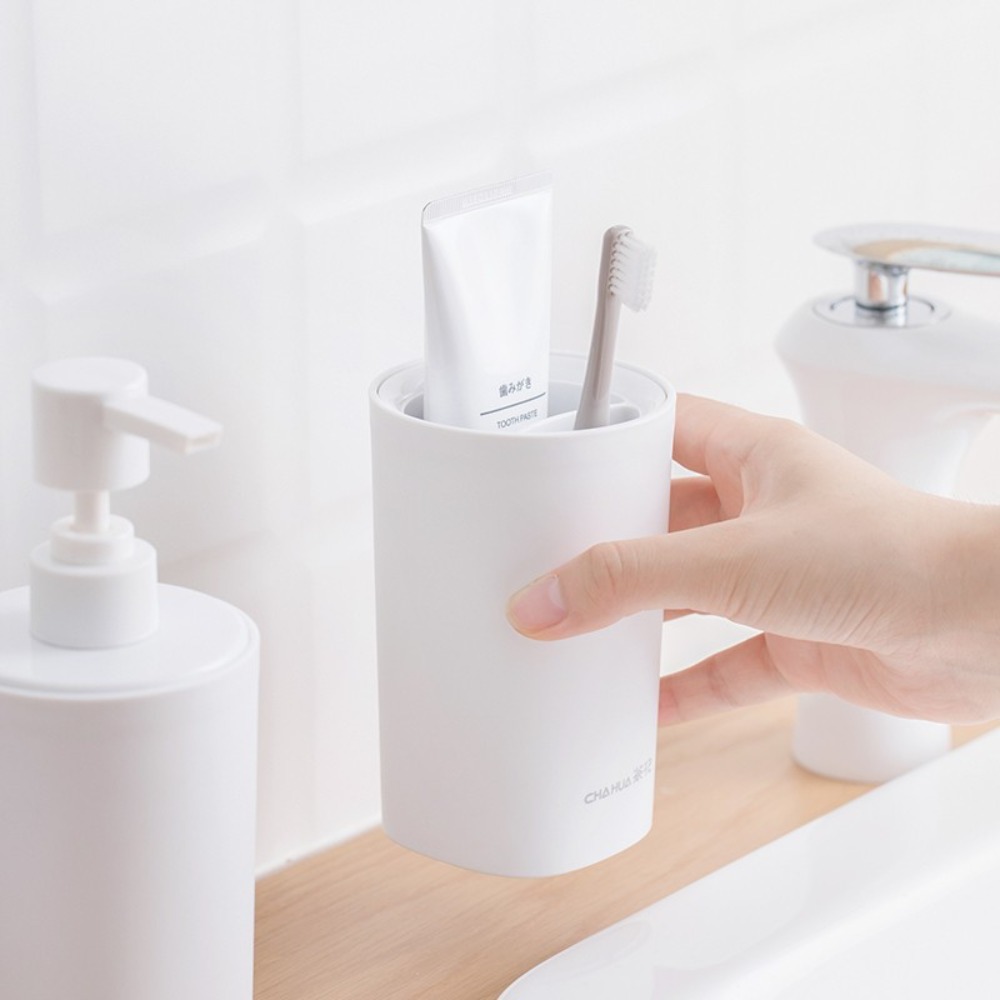 茶花(CHAHUA) 简约卫浴牙刷架子浴室置物架 艾特斯牙刷架白色尺寸:Ø8*12.5高清大图