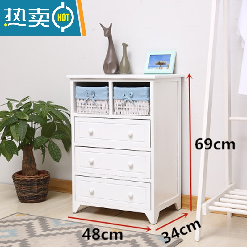 敬平现代简约田园斗柜卧室白色床头柜地中海收纳柜抽屉式多层小柜子 白面五抽蓝色衬布
