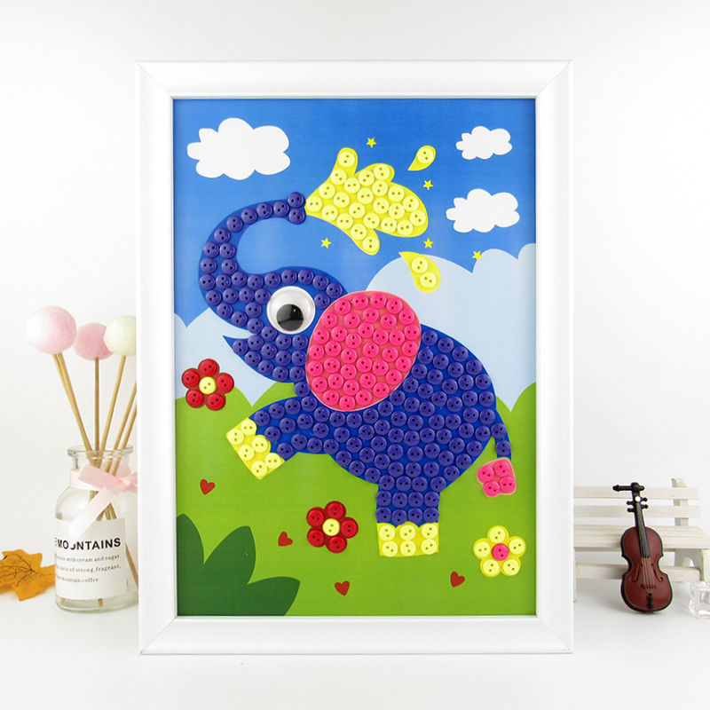儿童创意纽扣粘贴画diy材料包幼儿园手工制作益智玩具扣子钻石画