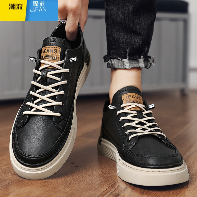 聚范男鞋夏季一脚蹬百搭平板鞋上班工作防水防滑男士休闲皮鞋运动潮鞋高清大图