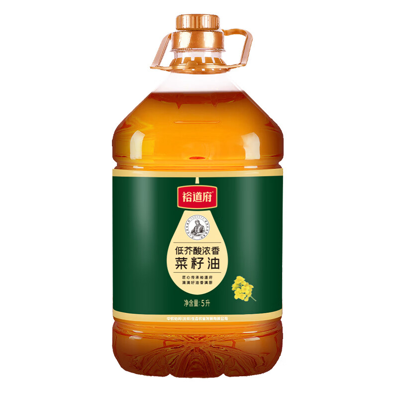 裕道府 食用油家庭炒菜 低芥酸浓香菜籽油 5L*1桶