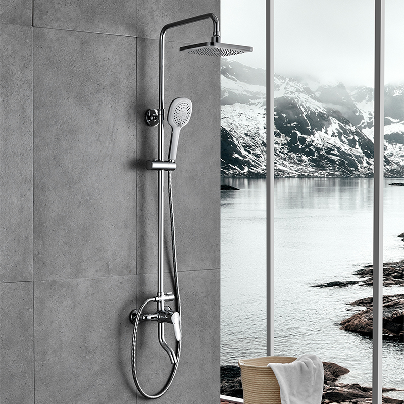 jomoo九牧卫浴花洒套装方形淋浴器挂墙式三出水升降淋浴器铜质阀