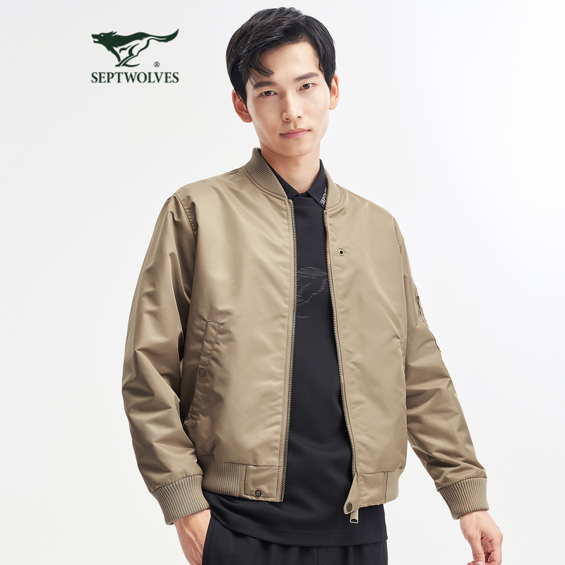 加绒七匹狼秋季夹克男休闲男士外套立领运动风衣秋工装上衣服潮