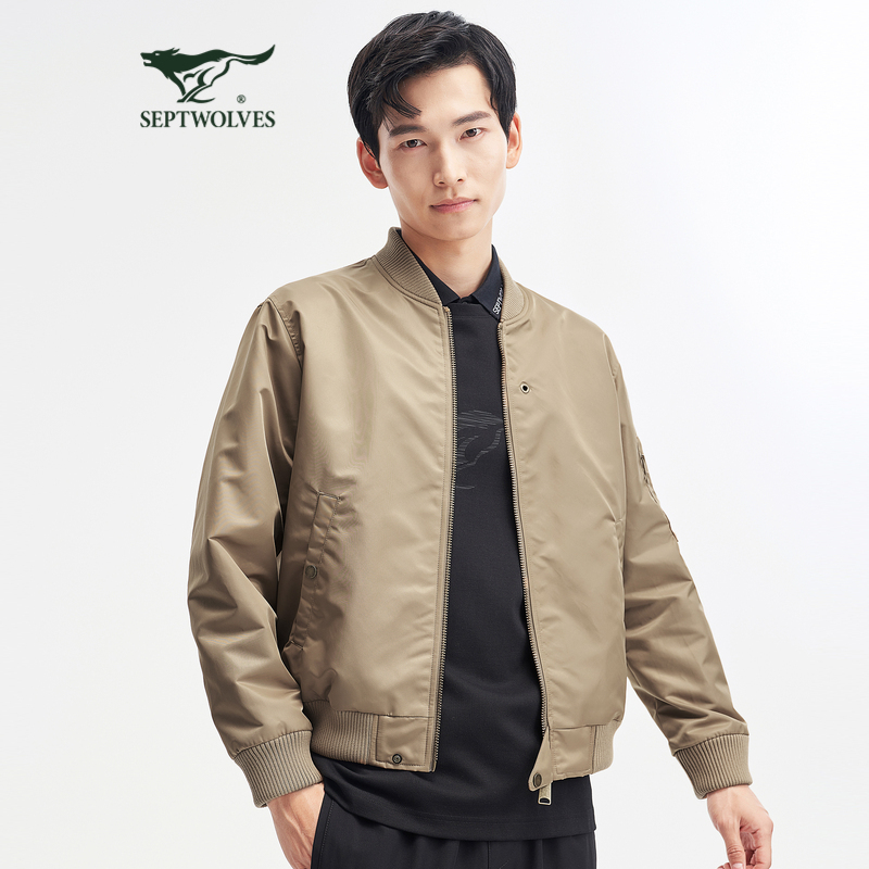 七匹狼夹克男士新款棒球领时尚休闲净色舒适茄克外套