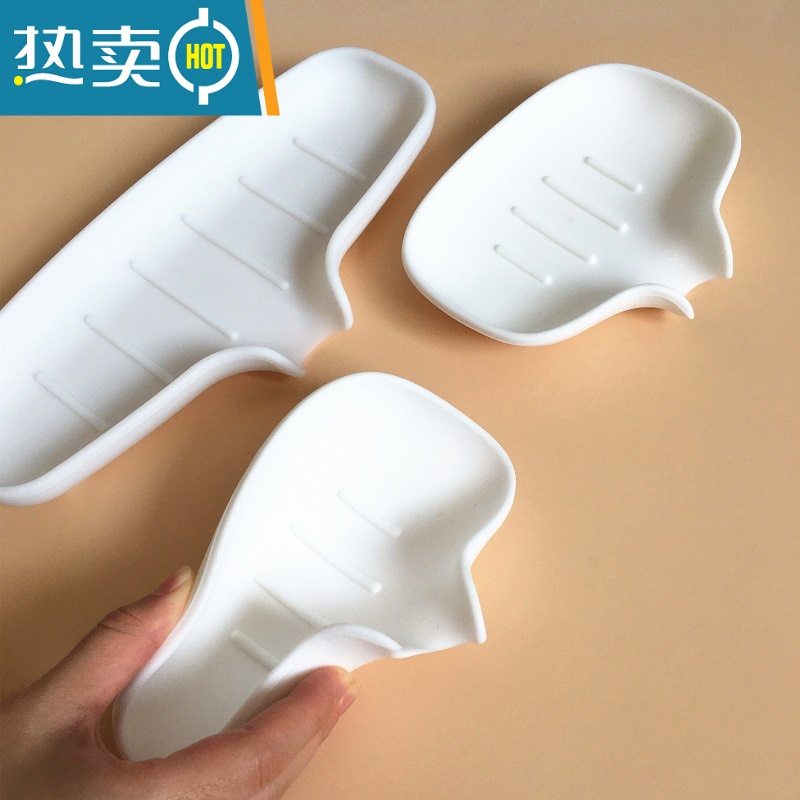 敬平导流式硅胶肥皂盒浴室不积水沥水架防滑香皂盒厨房水槽沥水垫A11 白色大号高清大图