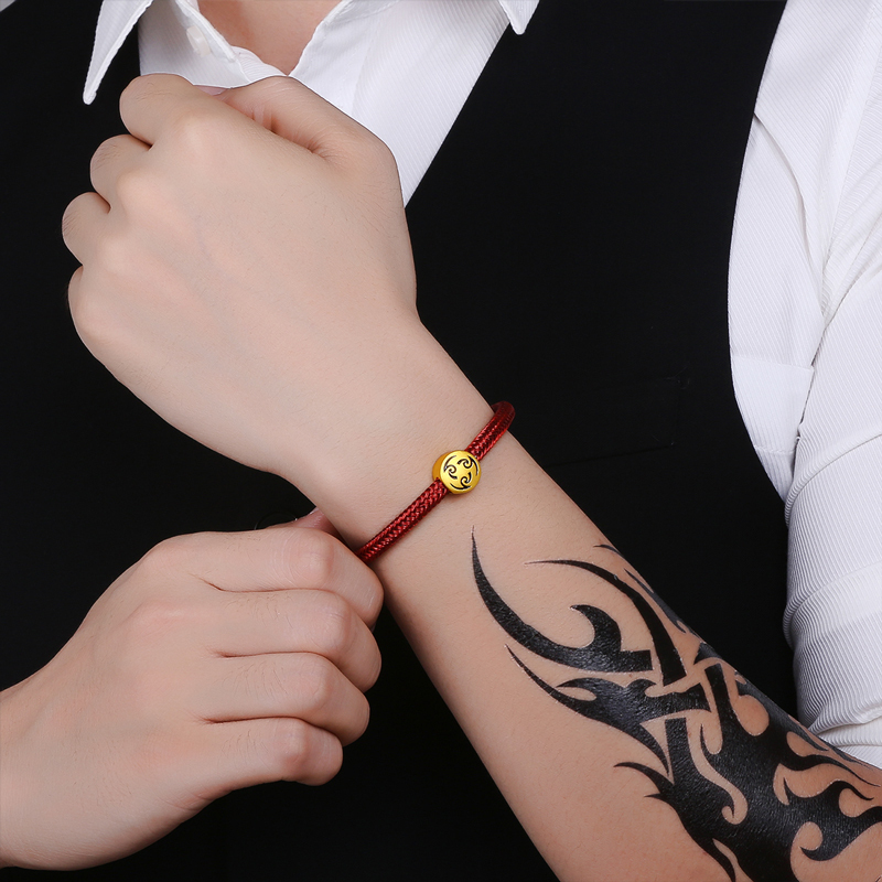 周六福zhouliufu混沌系列黄金转运珠男士款3d硬金图腾手绳手串定价adk