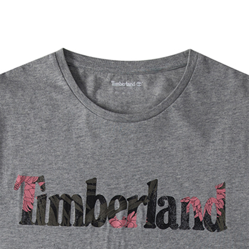 Timberland添柏岚男装新款圆领印花短袖T恤A1X1G灰粉蓝