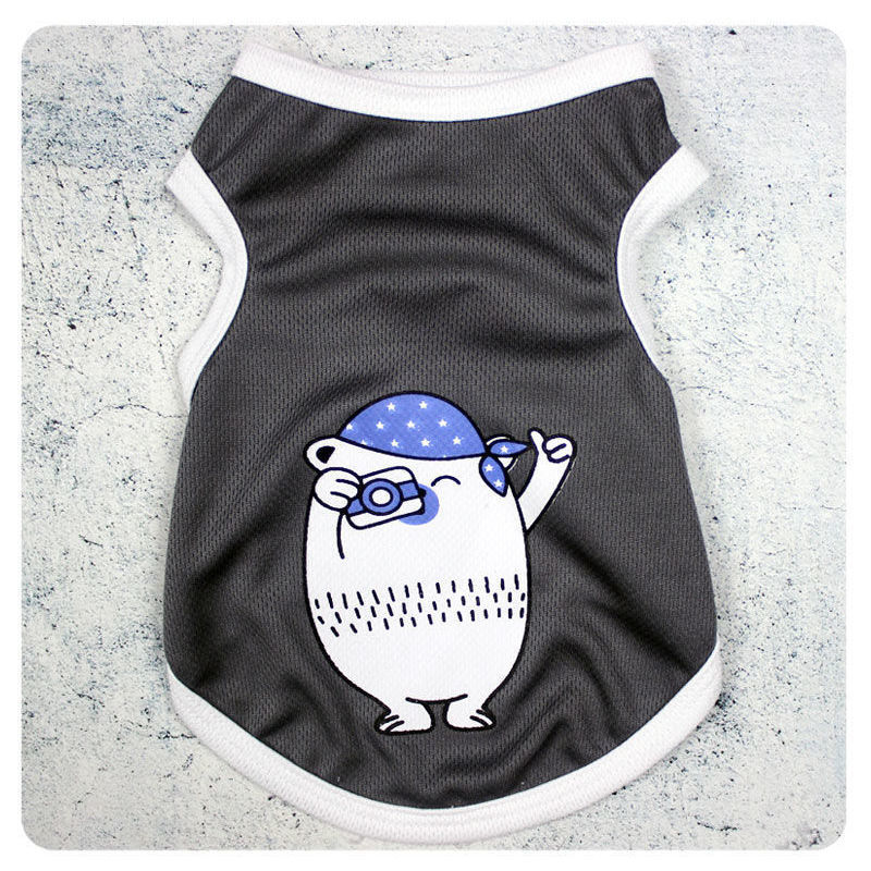 狗狗衣服春夏季薄款泰迪衣服大型中小型犬防掉毛透气背心猫咪衣服 灰色-拍照熊(生活续激情) XS(建议1-3斤)