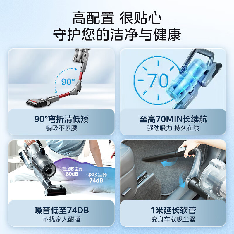 美的(Midea)吸尘器家用手持无线Q8 Pro 洗地机吸拖一体机 除螨仪宠物地毯除螨吸尘器