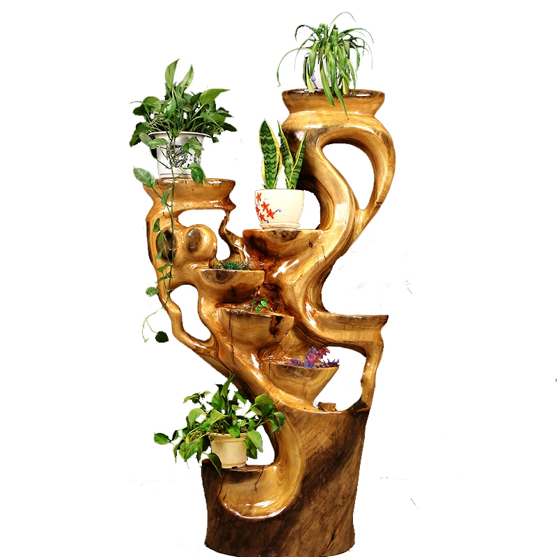 根雕花架客厅阳台多层盆景架韵美舞灵原木整体树根小型摆件
