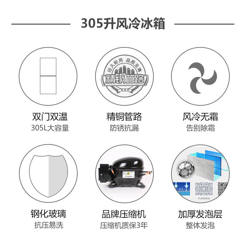 尊贵(ZUNGUI) BCD-305CW 305升 两门双门冰箱风冷无霜节能静音电冰箱 满天星金