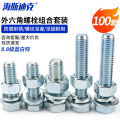 海斯迪克 蓝白锌外六角螺栓螺母平弹垫全牙套装GB5783 HKsq-580 M10*16（30套）