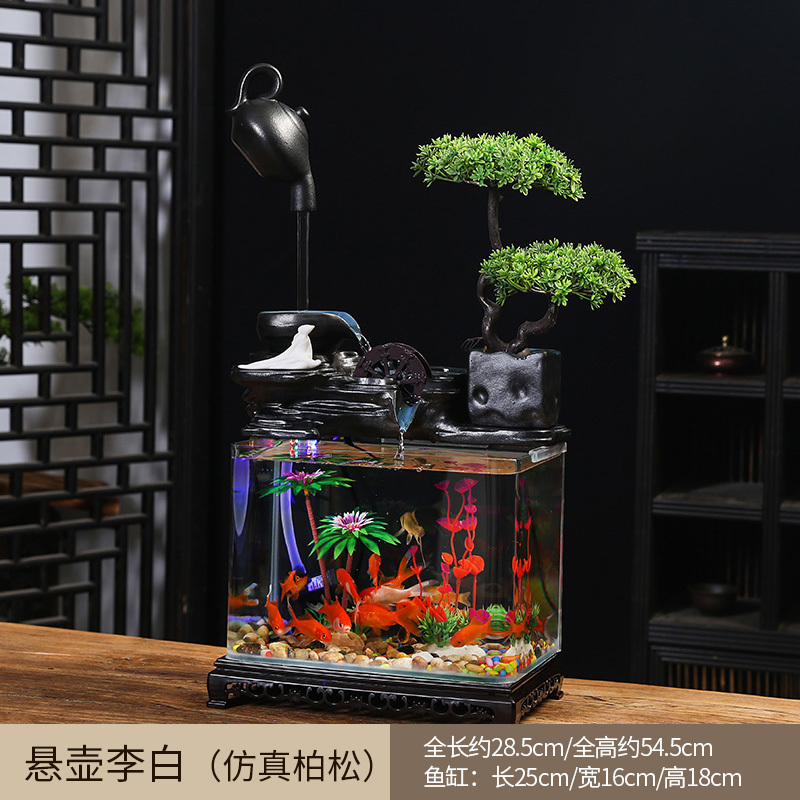 玻璃鱼缸摆件循环流水器客厅办公室桌面盆景小金鱼缸招财开业礼品