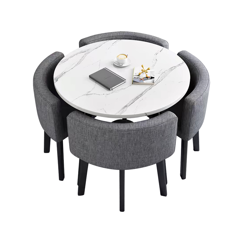 中豫鑫泽ZYXZ4100946 简约接待桌椅洽谈桌椅 一桌四椅 白石根圆桌灰色布椅