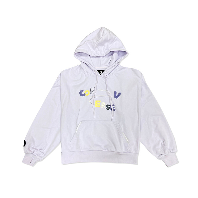 Converse Logo刺绣针织连帽宽松卫衣 女款 薰衣草淡紫 10025515-A02