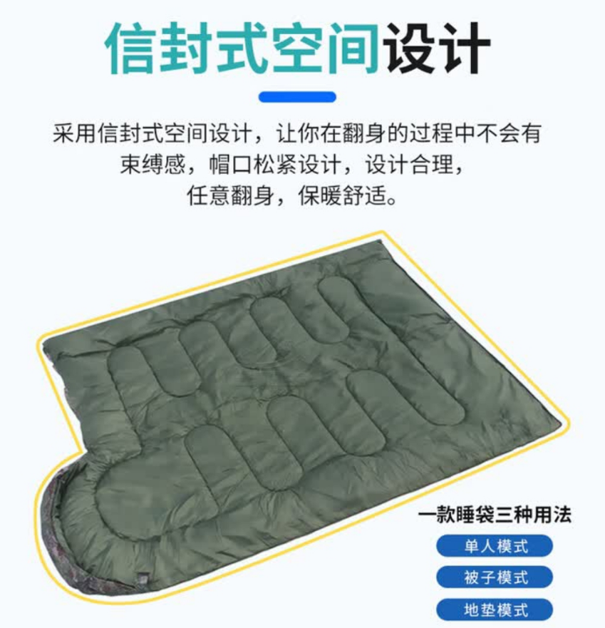 予飞鹤信封式成人迷彩棉睡袋 户外露营室内通用保暖款 丛林迷彩 2KG高清大图
