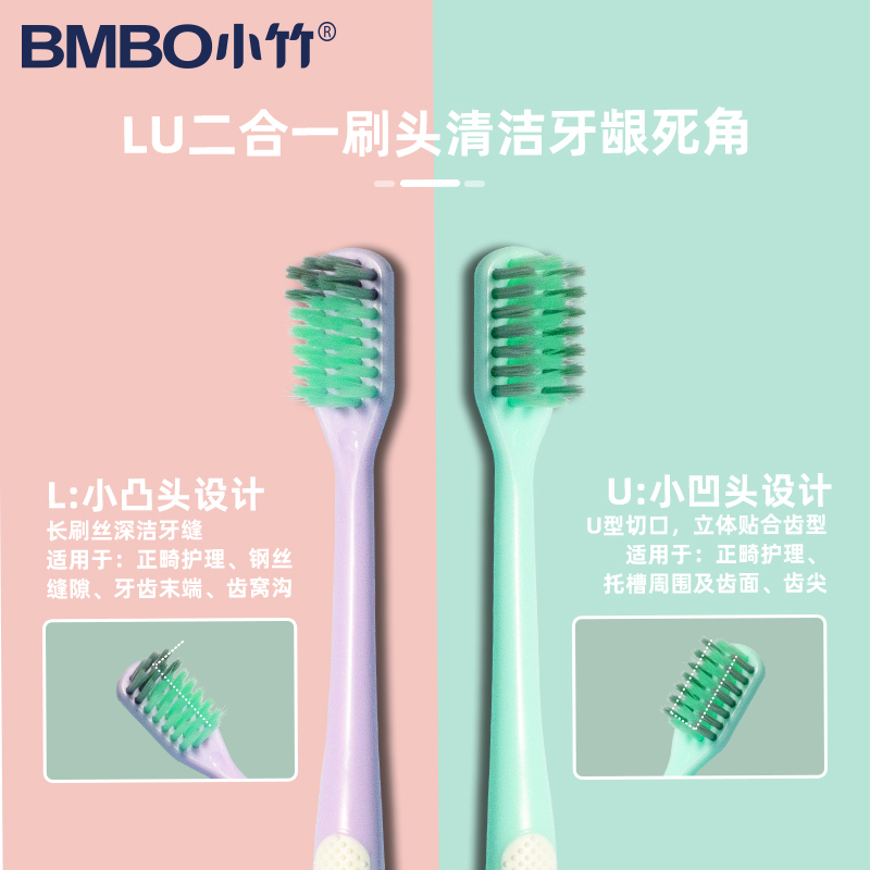 小竹正畸牙刷U型凹头小头软毛矫正牙齿整牙戴牙套成人儿童清洁牙箍缝刷(内赠牙缝刷)凹型*6支