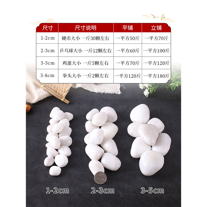 智美环球 白色鹅卵石雨花石 造景白石子 50斤白色精抛0.9-1.2CM高清大图
