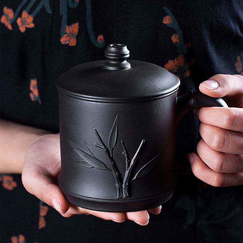 金镶玉 清风入怀紫砂杯 手工黑泥四件杯带过滤内胆茶杯茶缸茶具茶水分离 500ml高清大图