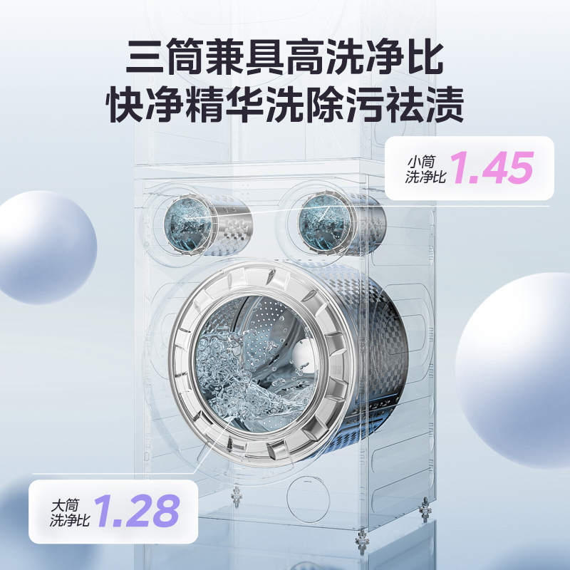 美的(Midea)三筒洗衣机洗烘一体+烘干机 洗烘套装全自动 分区洗[可爱多MD11DDEX+10HEX]懒人三桶高清大图