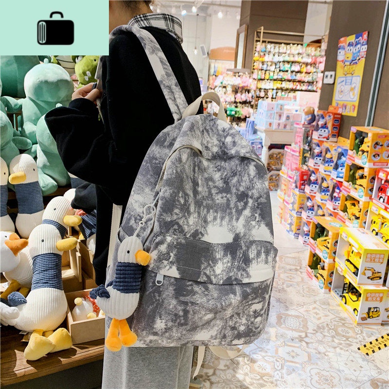ins风书包女韩版高中原宿ulzzang初中生大学生背包简约森系双肩包NEWLAKE 灰色（带鸭子挂件）