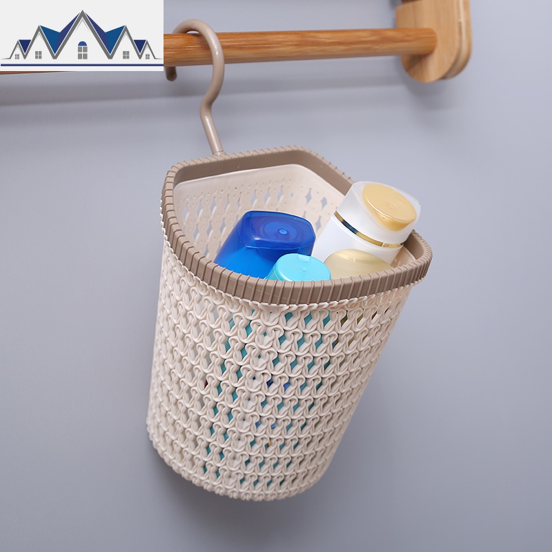 壁挂式多层收纳挂篮厨房浴室卫生间宿舍床头塑料置物架杂物吊篮子 三维工匠收纳篮 单钩卡其色送粘钩一枚