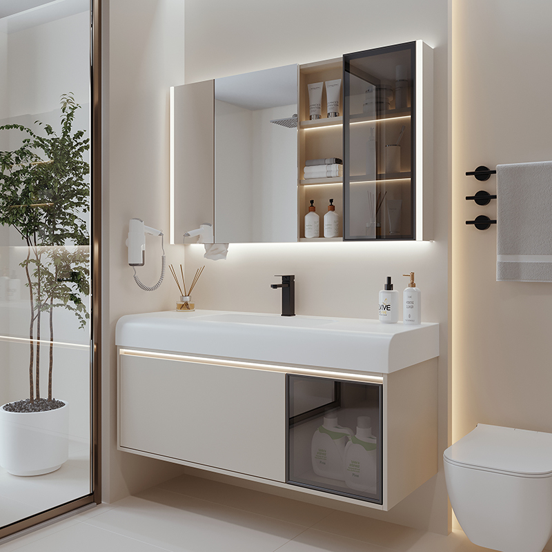 肤感绮美石一体盆挂墙式吊柜洗脸盆柜面盆柜组合洗手池洗漱台y6911