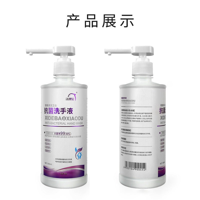 洗得宝 洗手液 抗菌洗手消毒液500ml 办公室按压式清洁 2瓶/袋(单位:袋)