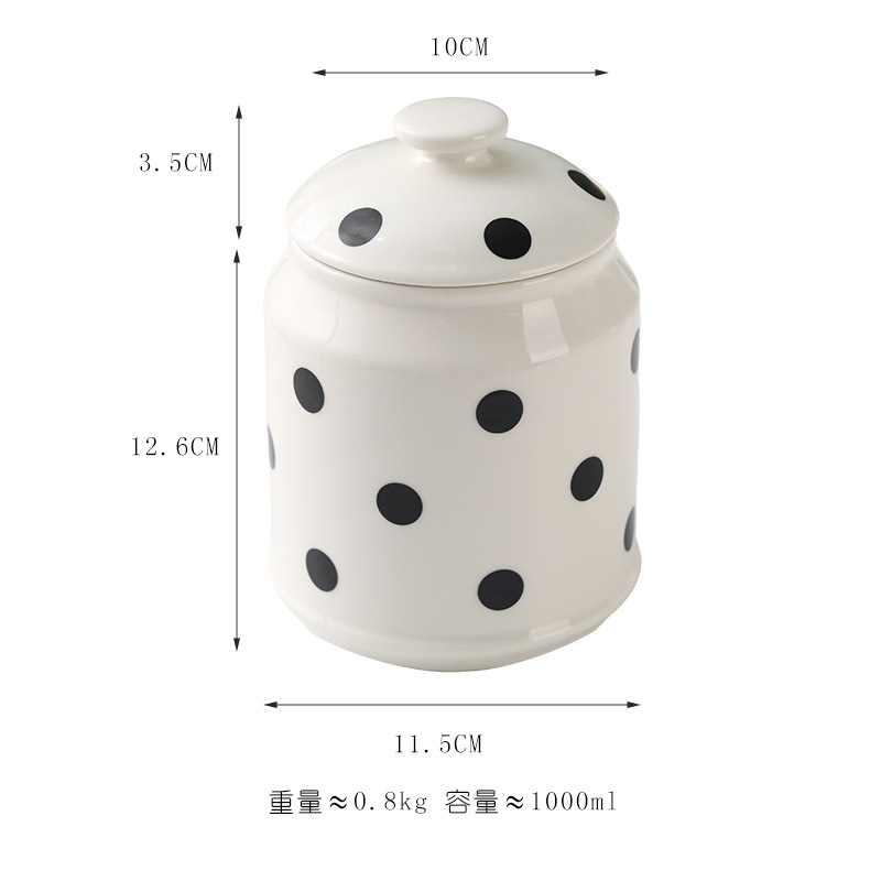 梵澜狸家用陶瓷储物罐TA42 个 黑波点 1000ml