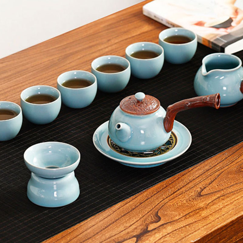 八方礼BFL2021-5江山如画侧把官窑11入壶245ml杯45ml茶壶1茶海1壶承1茶漏1茶托1茶杯6(单位:套)梅青高清大图