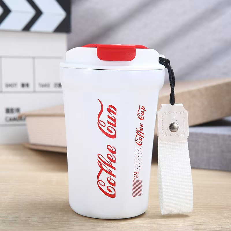 八角可乐咖啡杯ins风提绳便携车载保温杯390ml(颜色随机)
