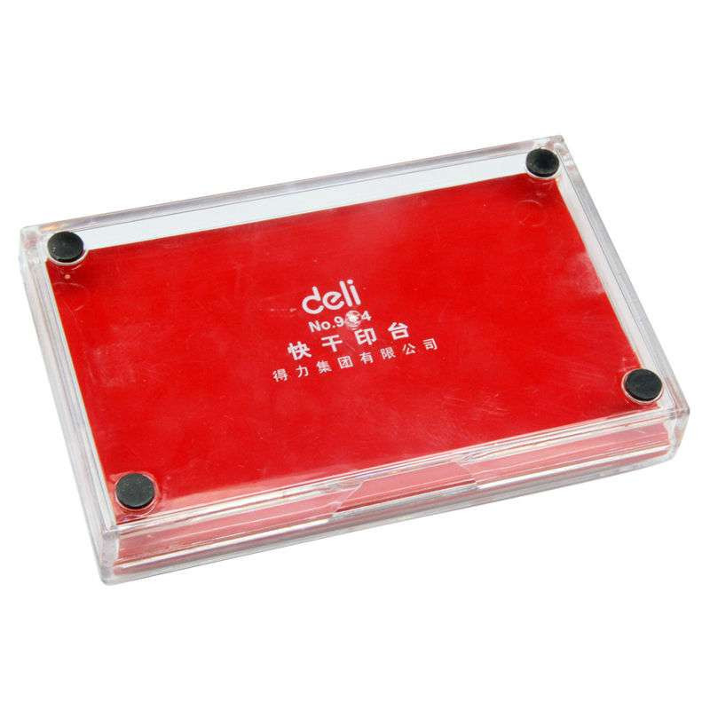 得力(deli)9864 方形透明壳快干印台 红色