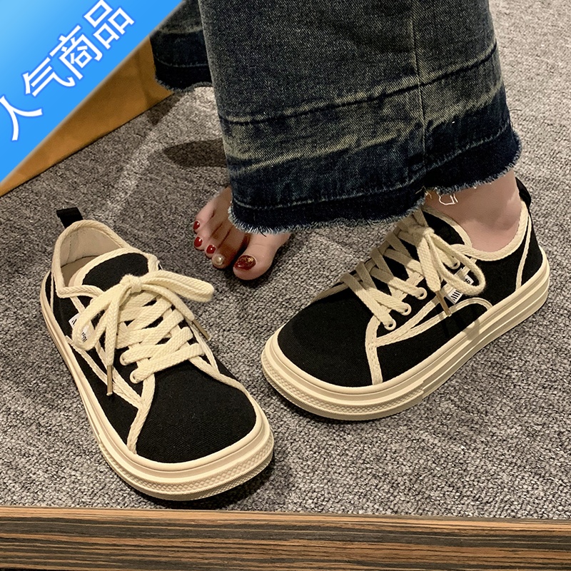 SUNTEK帆布鞋女2023新款夏款厚底板鞋女款休闲鞋一脚蹬女鞋夏季小白鞋子高清大图