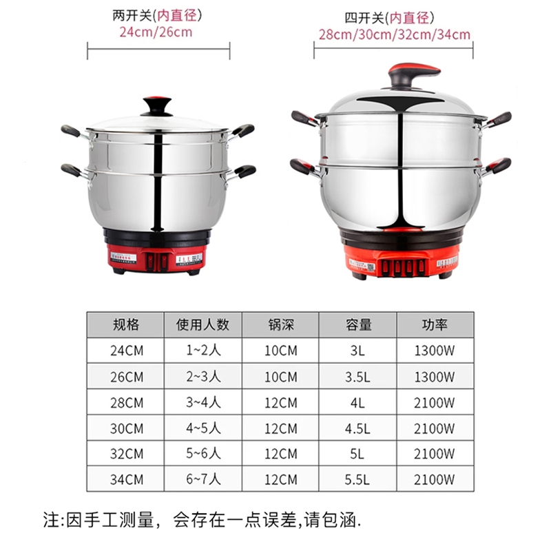 鼎锅居电炒锅多功能家用电热炒菜锅火火锅宿舍小电蒸煮炖炒煎一体式电锅_加厚30CM无笼送4样