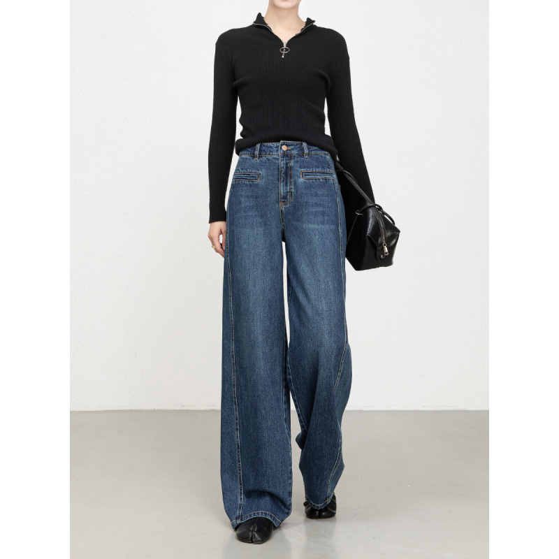 年秋季新款韩版宽松牛仔裤女高腰百搭丹宁阔腿拖地裤