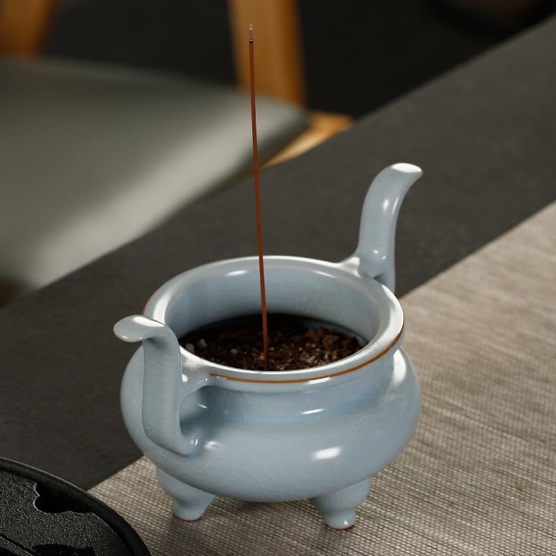 戴云品格 原矿玛瑙入釉汝窑香炉茶玩盘香炉线香炉 茶宠精品摆件原矿汝瓷礼品 问鼎香炉