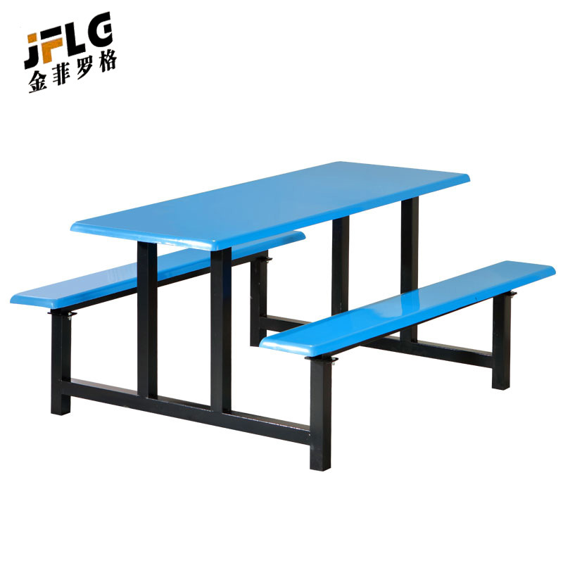 苏宁 金菲罗格 办公家具 员工食堂玻璃钢面连体餐桌椅 八人位餐桌椅高清大图
