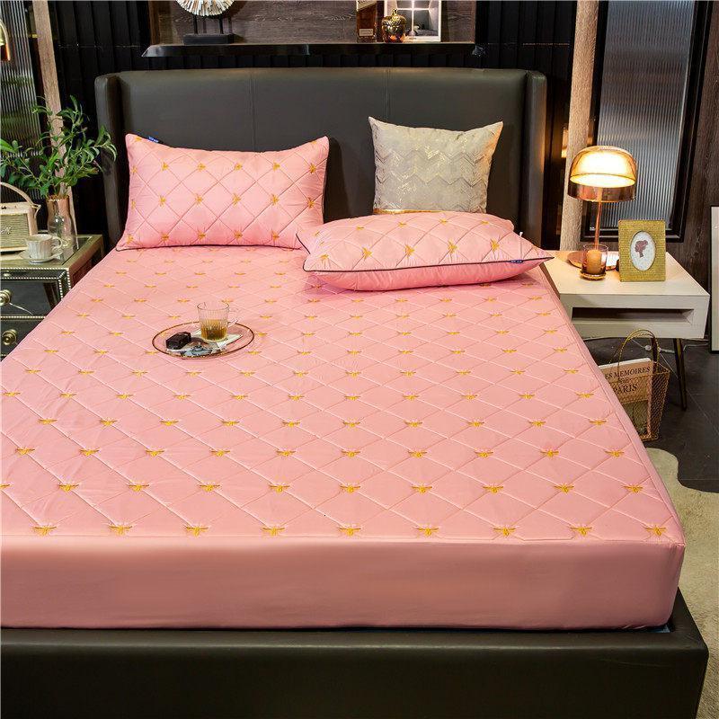 美帮汇防水隔尿夹棉床笠床罩单件隔尿透气床垫罩加厚防尘保护套 莱苼-防水床笠(水粉)水洗真丝 180*200+床垫40cm