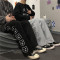 小熊裤子女2021新款春夏韩版ins黑色薄款休闲裤宽松直筒阔腿裤潮 浅灰色直筒常规 M