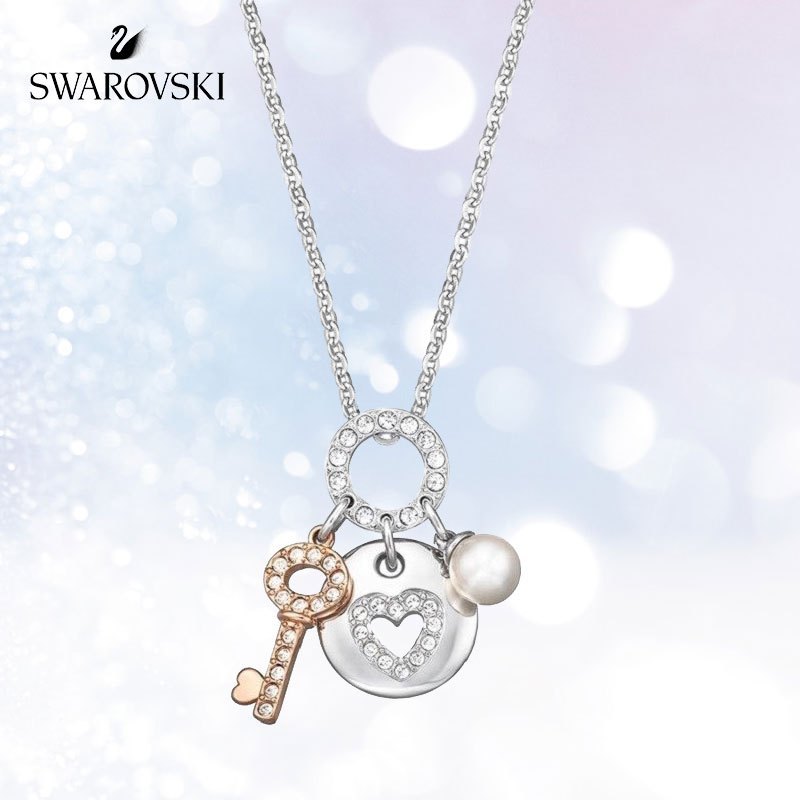 [直营]施华洛世奇(SWAROVSKI) GIGGLES 钥匙心形珍珠水晶 项链 欧美风格 人造水晶 送恋人 女士