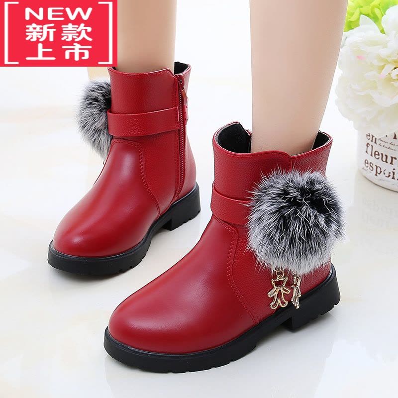 可莉允女童靴子冬季2022新款儿童雪地靴韩版中筒靴加绒小女孩公主皮短靴图片