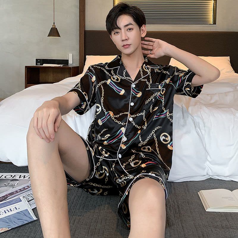 男士睡衣短袖薄款仿冰丝春夏季薄款夏天卡通可爱学生家居服套装莎丞图片
